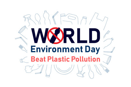 World Environment Day 2025, Beat Plastic Pollution banner, vector illustrationのイラスト素材