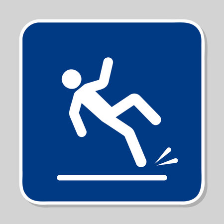 wet floor caution icon, slippery ground zone symbol, blue sign, vector Illustrationのイラスト素材