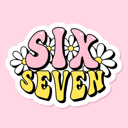 six seven lettering, 67 teens slang slogan, groovy script phrase for t-shirts, banners, posters, cards, vector illustrationのイラスト素材