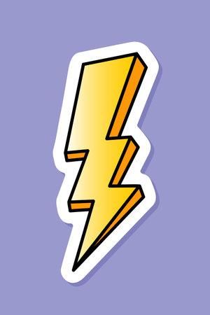 lightning bolt sticker, cartoon flash, symbol for high voltage, vector design elementのイラスト素材