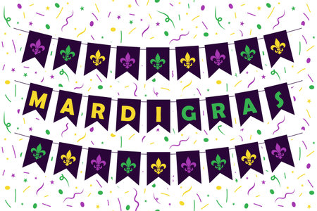 Mardi Gras banner, Fat Tuesday bunting garland, holiday vector cardのイラスト素材