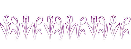 tulip flowers bottom line,  border background, floral frame, spring vector decorative elementのイラスト素材