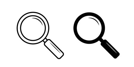 magnifying glass icon, set of two symbols, outline and solid fill search tools, vector design elementsのイラスト素材