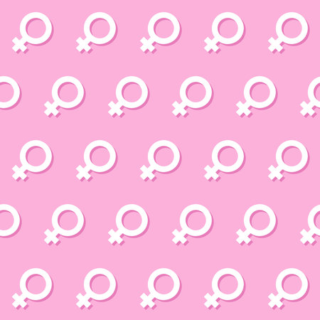 female sign  pattern, white gender symbols on a pink backgroundのイラスト素材