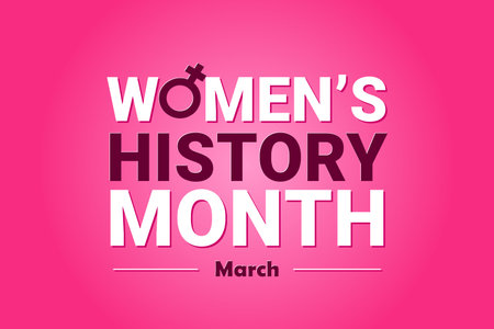 Womens History Month in March banner, text with female gender sign, bright poster, vector illustrationのイラスト素材