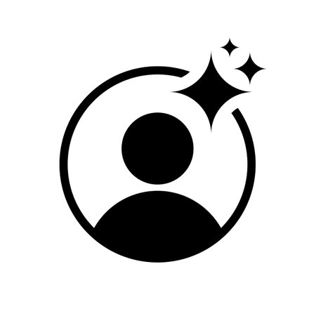 AI profile icon, user mark with AI sparkle symbol, artificial intelligence sign, vector design elementのイラスト素材