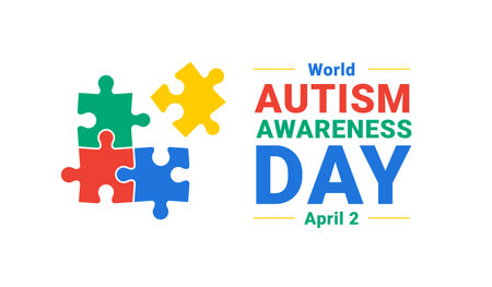 Autism Awareness Day poster with jigsaw puzzle, vector illustrationのイラスト素材