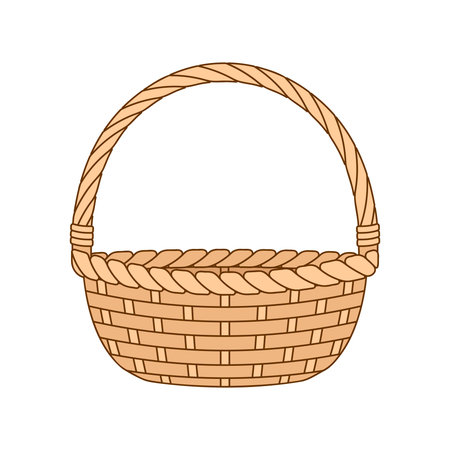 Easter basket, empty straw wicker basket with handle, vector design elementのイラスト素材