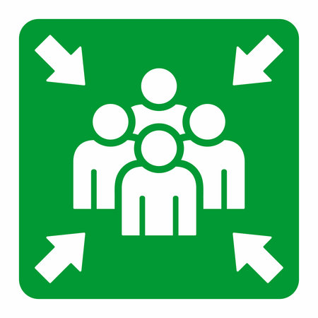 emergency assembly point sticker, safety awareness sign, green square vector design elementsのイラスト素材