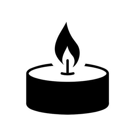tealight candle vector icon, flame, light, spa, relaxation symbol, black illustrationのイラスト素材