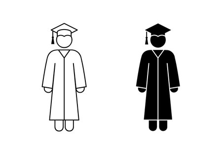 graduate icon, alumnus stick figure, fresh grad stickman, black vector illustrationのイラスト素材