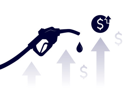 fuel price hike poster, petrol and diesel, fuel gun with arrows up and dollar sign, vector illustrationのイラスト素材