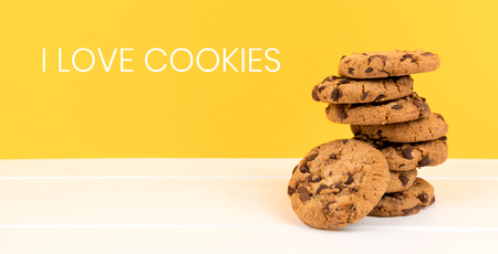 cookies with yellow background and english text i love cookies panoramaの写真素材