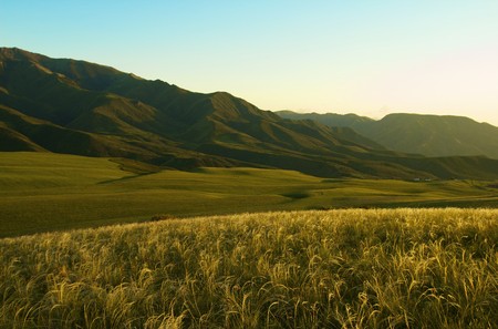Beautiful view of valley with the mountainsの写真素材