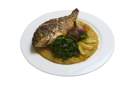 Fried fish with the garlicの写真素材