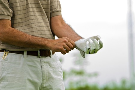 Game in the golf club against the background of the green juicy grassの写真素材