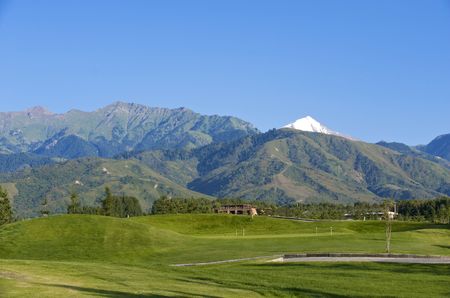Fine golf club in foothills of Zailiyskiy Alatauの写真素材