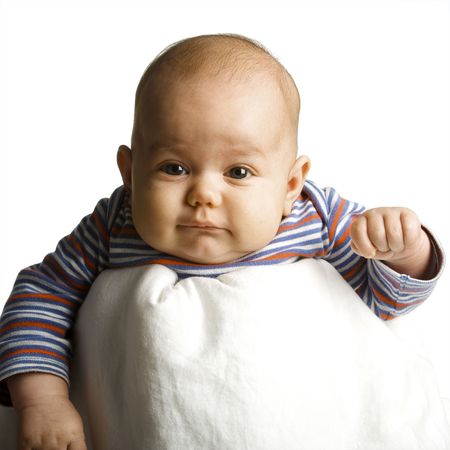 The boy at the age of 3 months on a white background