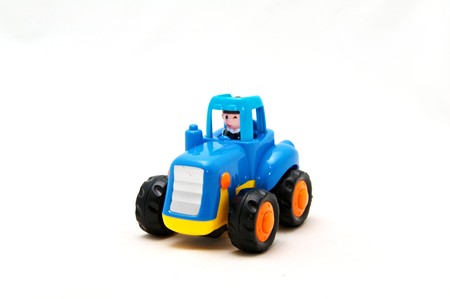 Colorful toy truck isolated on white backgroundの写真素材