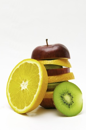Tropical mixed fruit on white backgroundの写真素材
