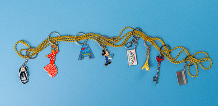 Souvenirs keychains from different cities of the world
