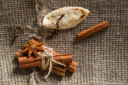 Ð¡hristmas decoration: anise stars, orange slices, cinnamon and cloves