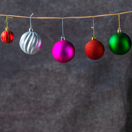 Christmas decorations on a color background. New year toys.の写真素材