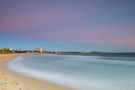 A sunset on St Kilda beach in Melbourne, Australia.の写真素材