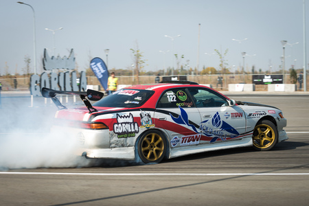 KAZAKHSTAN, ALMATY - OCTOBER 21: "Gorilla Drift Energy", Kazakhstan Championship Drift, October 21 2017, Kazakhstan, Almatyのeditorial素材