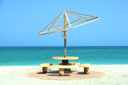 view of nice exotic uncover hut on tropical beachの写真素材