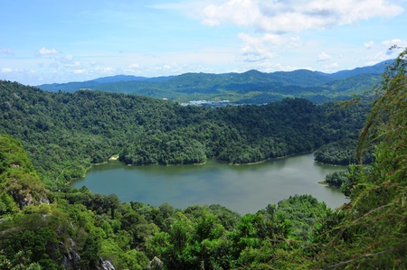 Water reservoir in tropical forest of Malaysiaの写真素材