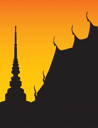 Silhouette of temple and pagoda のイラスト素材