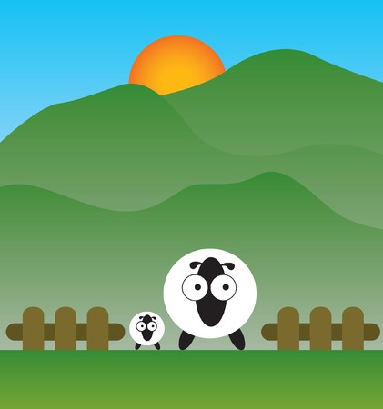 family sheep on the fieldのイラスト素材