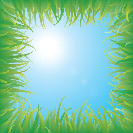 Blue sky with green grassのイラスト素材