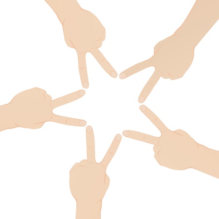 Many hands connecting to star のイラスト素材