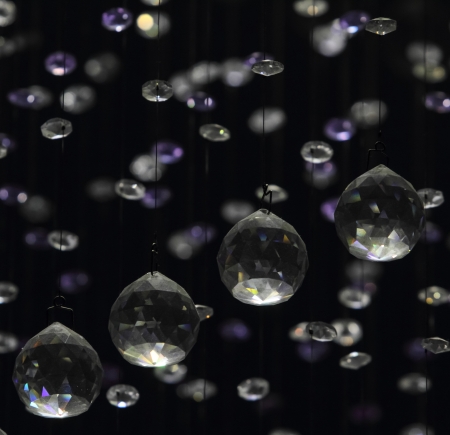 Close up on crystal of contemporary chandelierの写真素材