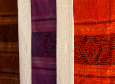 Fabrics found in a market at Luang Prabang, Laoの写真素材