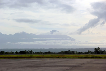 View runway with mountain and cloud background