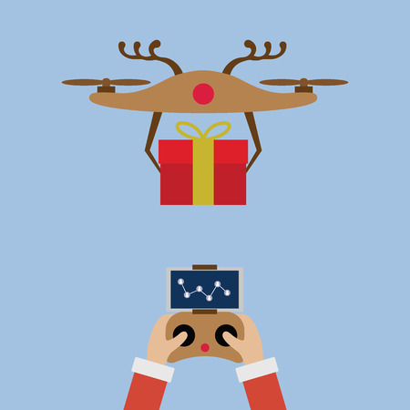 Hand Santa Claus with remote control flying delivery gift box.のイラスト素材