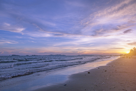 Sunset with sky on the tropical beachの写真素材