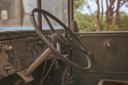 Interior of old car rusty and broken