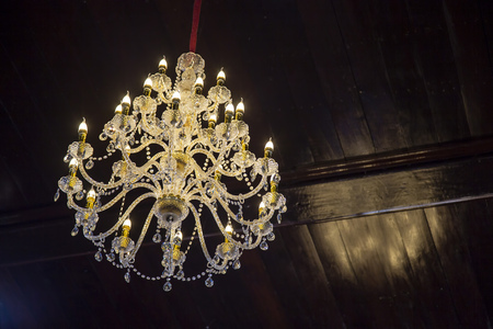 Close up on crystal of contemporary chandelier