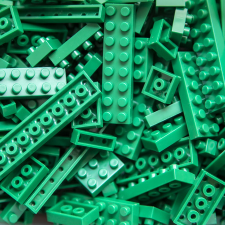 Plastic toy block of green color for backgroundの写真素材