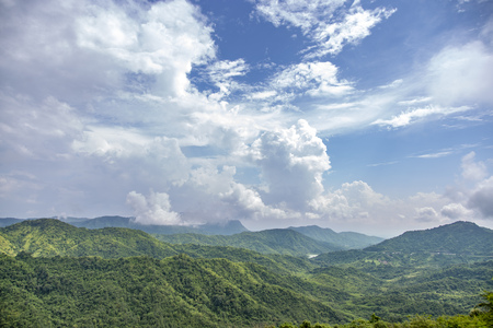 Landscape on mountain with tree and cloudの写真素材