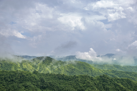 Landscape on mountain with tree and cloudの写真素材