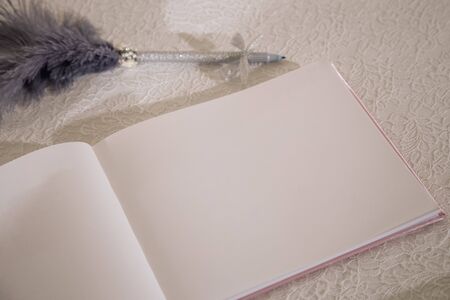 Guestbook blank page for writing at wedding receptionの写真素材