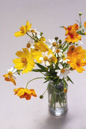 Bouquet flower in jar on the tableの写真素材