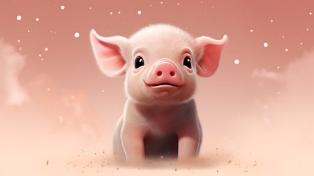 Charming Minimalistic Pig Sketch in Cartoon Art Style, drawing with soft colors.の素材