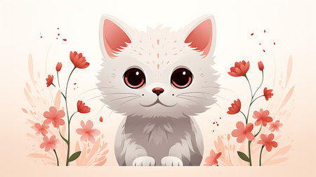 Minimalistic Cartoon Cat Illustration in Hand-drawn Style, cute poster design, charming and playfulの素材
