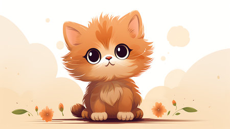 Minimalistic Cartoon Cat Illustration in Hand-drawn Style, cute poster design, charming and playfulの素材